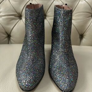 New SJP by Sarah Jessica Parker Black Holographic Crystal Ankle Boots 39